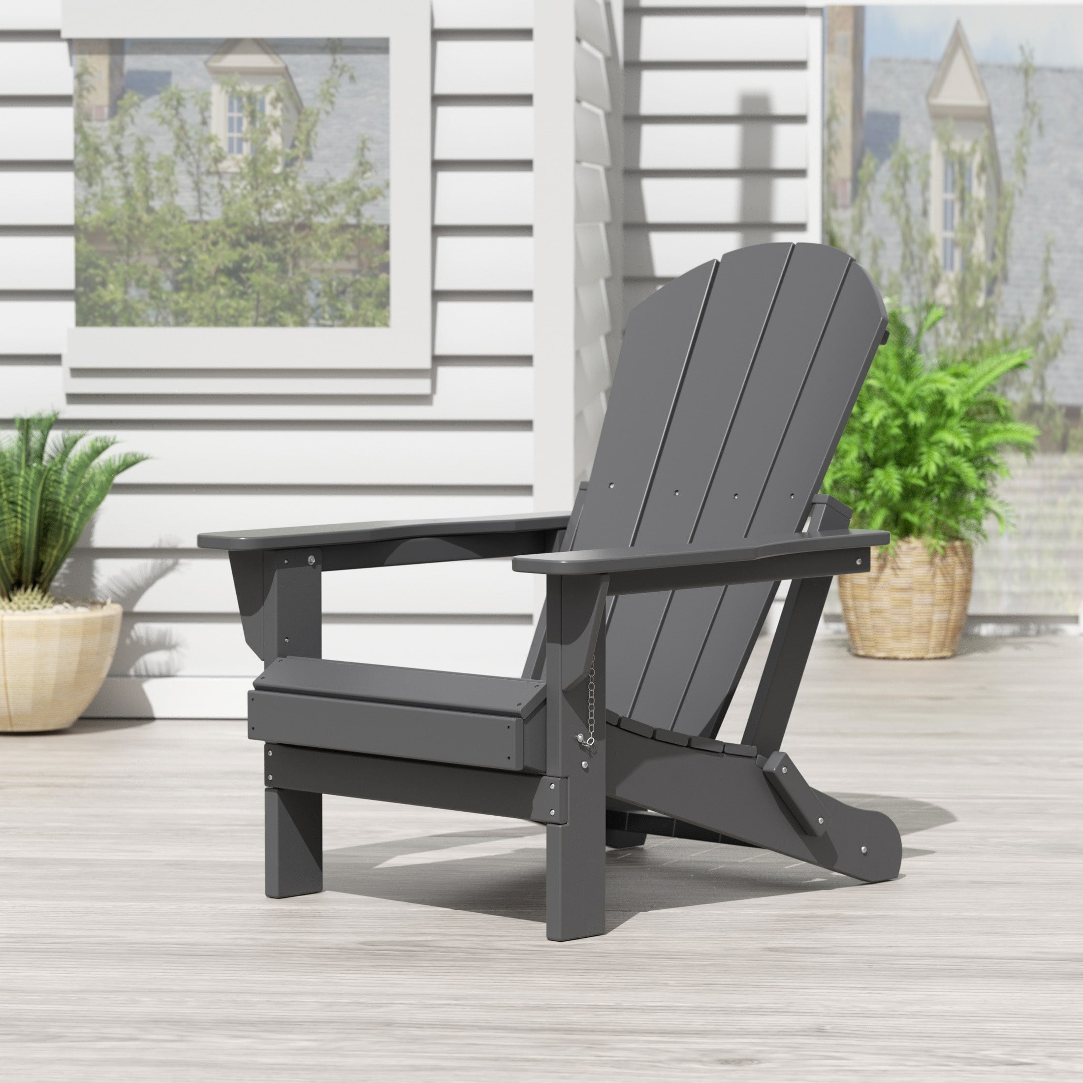 Polytrends  Laguna Weather Resistant Outdoor Patio Folding Adirondack Chair Gray Poly Synthetic Fiber, Plastic