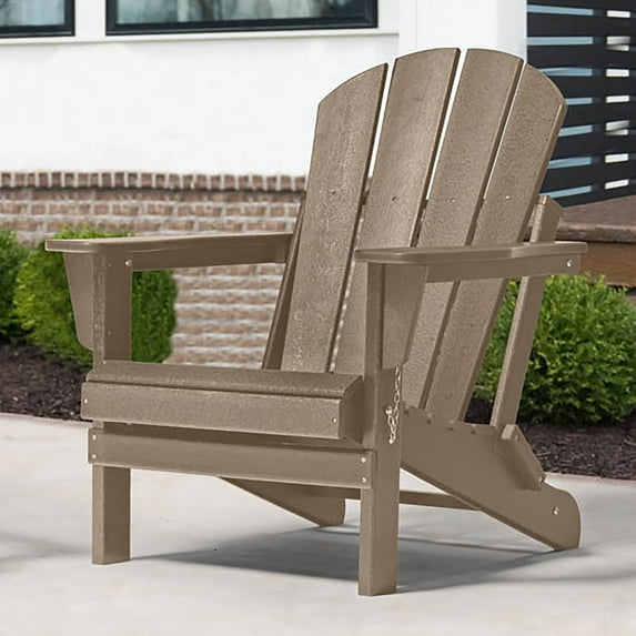 Polytrends Laguna Fade Resistant All Weather Outdoor Patio Folding Adirondack Chair Weathered Wood Poly Synthetic Fiber,Plastic