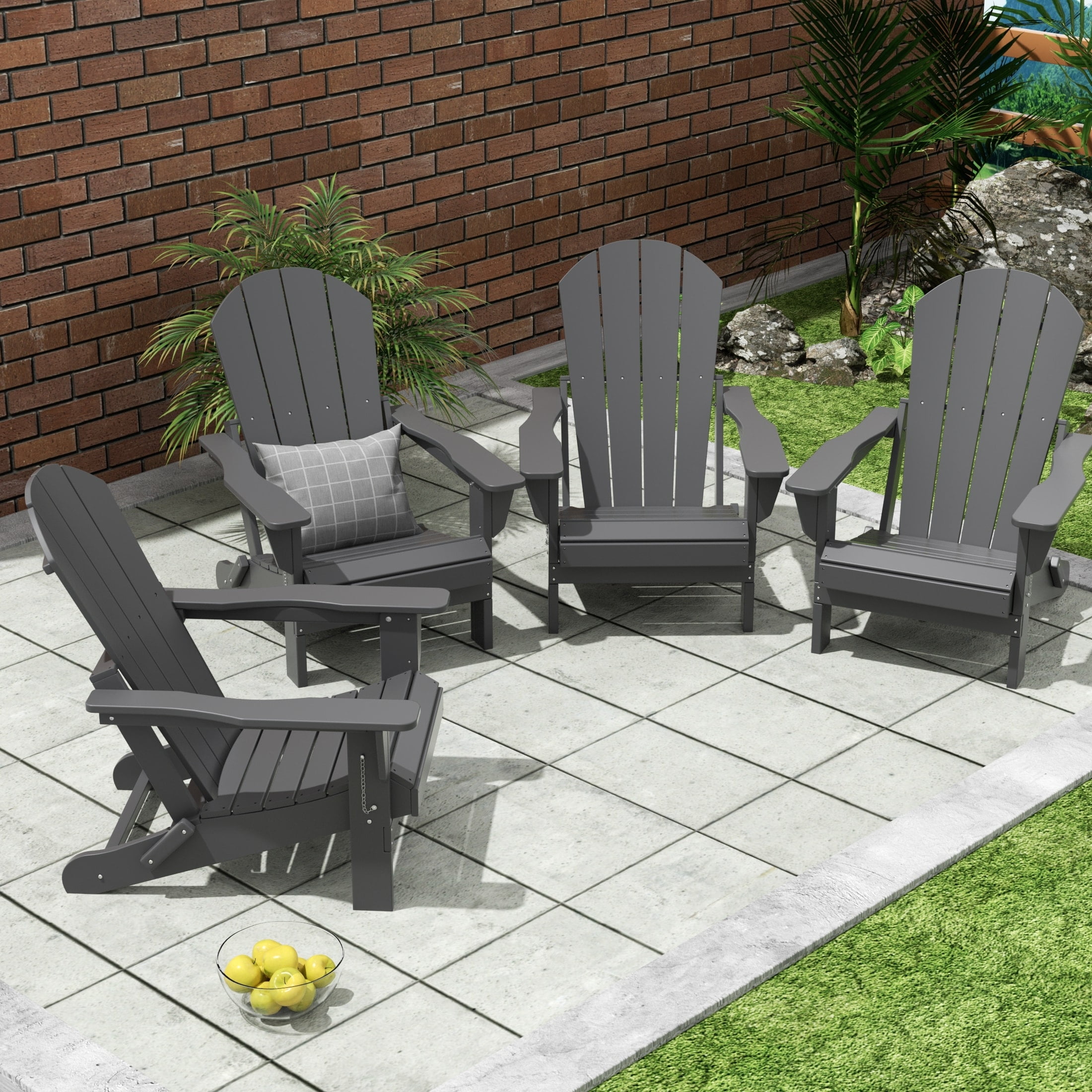 Polytrends  Laguna Weather Resistant Outdoor Patio Folding Adirondack Chairs (Set of 4) Gray