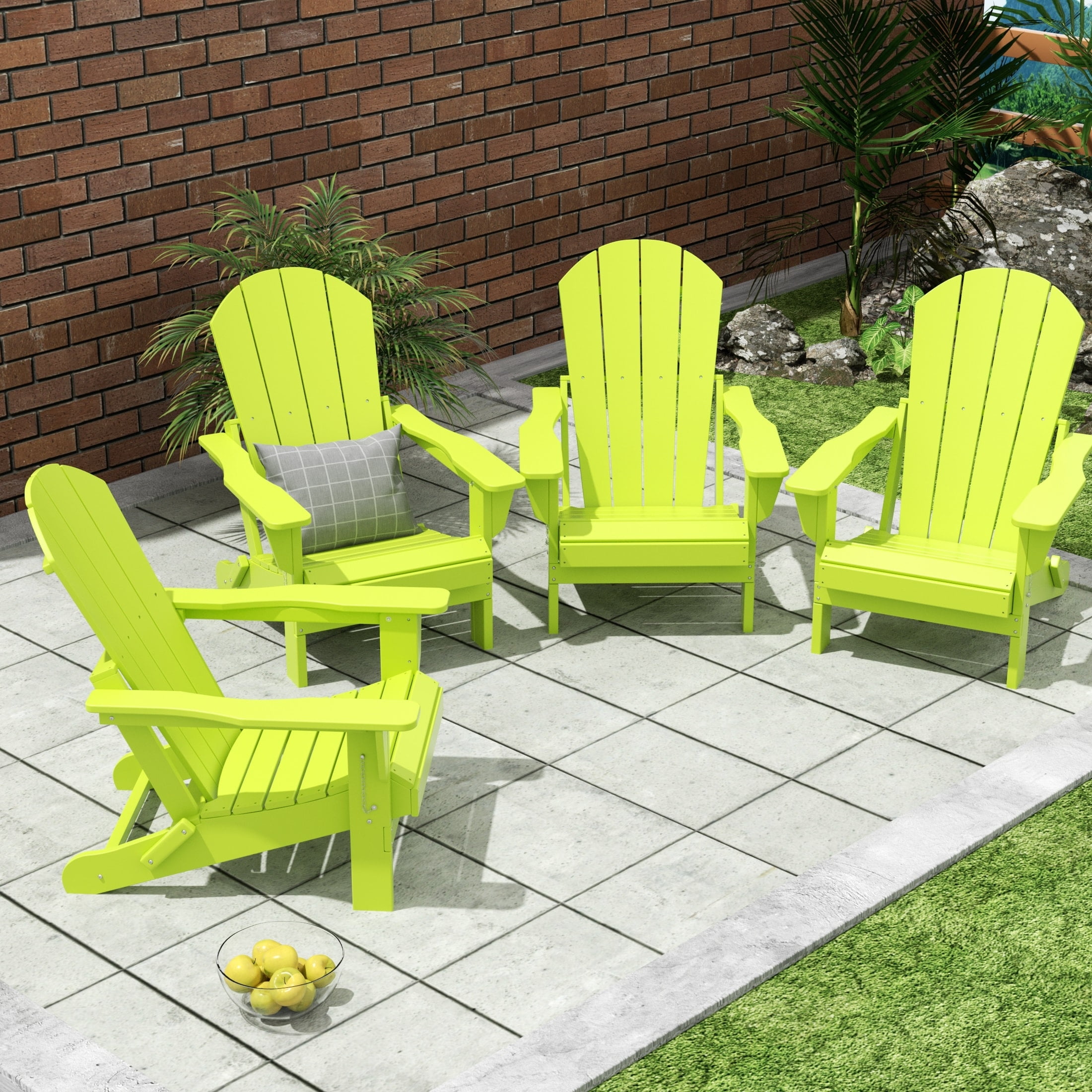 Polytrends  Laguna Weather Resistant Outdoor Patio Folding Adirondack Chairs (Set of 4) Lime