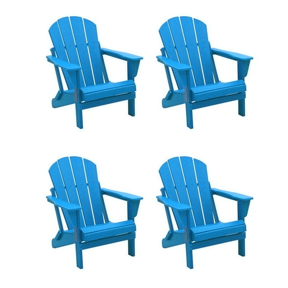Polytrends Laguna Weather Resistant Outdoor Patio Folding Adirondack Chairs (Set of 4) Pacific Blue
