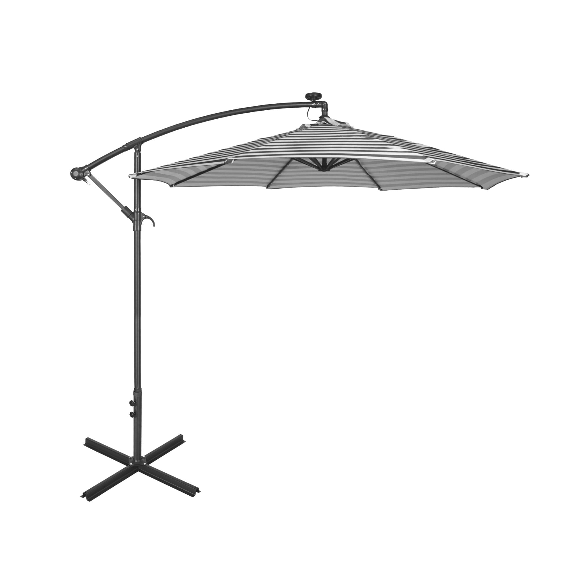 Polytrends Lucent 10' Cantilever Patio Umbrella with Solar LED Lights Grey Stripe