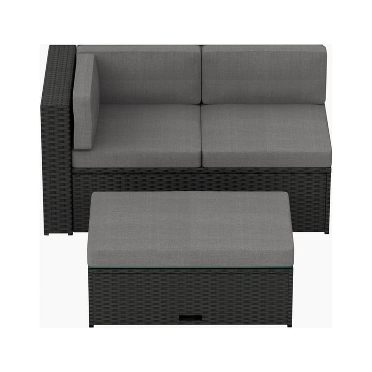 Polytrends Rhodes Outdoor Cushioned Wicker Rattan Sectional Sofa 2 Seater Black