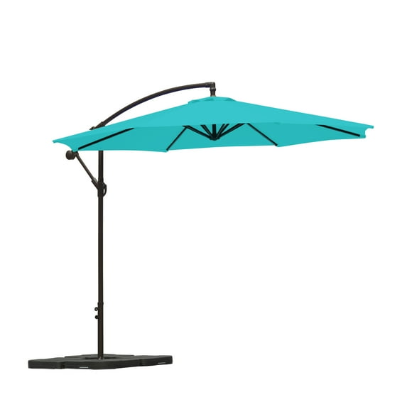 Polytrends Steele 10-ft. Offset Patio Umbrella with Weight Base Stand Turquoise