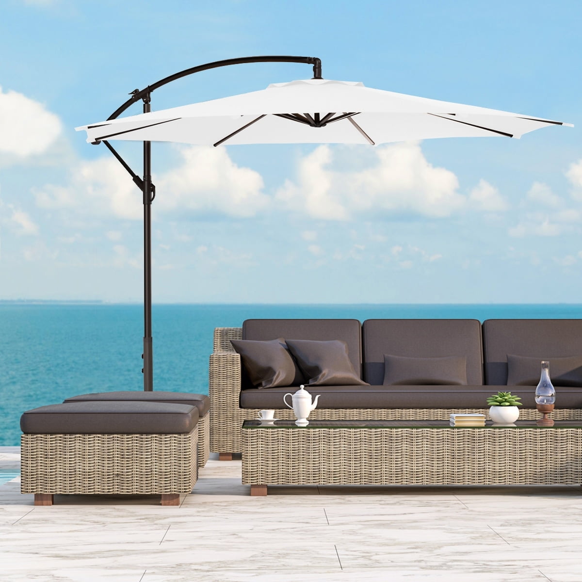 Westin Outdoor 9801012 10 ft. Cantilever Hanging Patio Umbrella, White