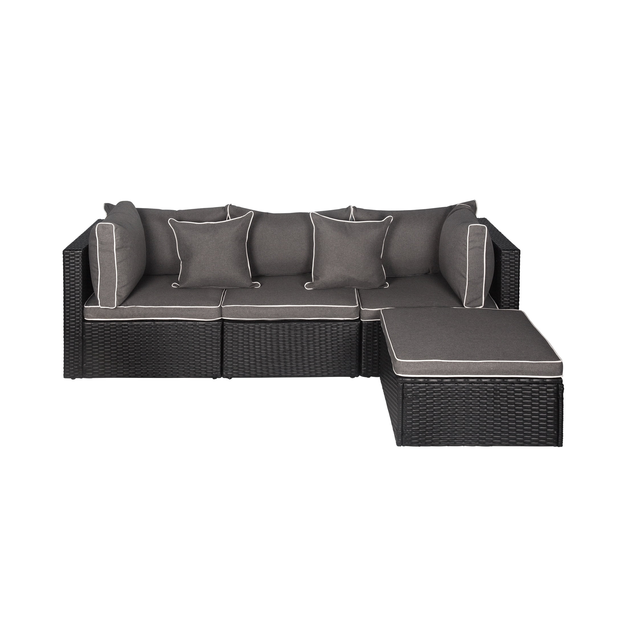 Polytrends York 4-Piece Outdoor Patio Modular Sectional Sofa with Cushions Black/Gray