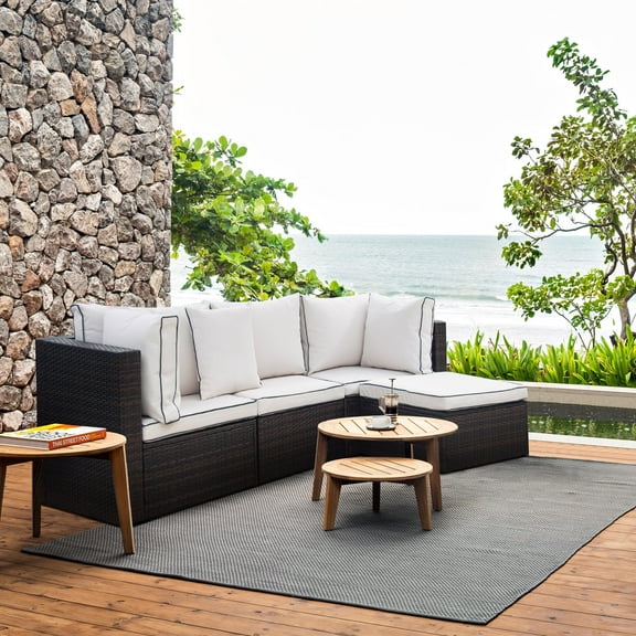 Polytrends York 4-Piece Outdoor Patio Modular Sectional Sofa with Cushions Brown/White