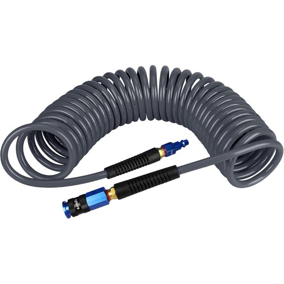 Polyurethane  Air Hose 1/4 in x 25 ft, Lightweight, Flexible Compressor Hose with Universal Quick Coupler, Plug and Bend Restrictors, Gray