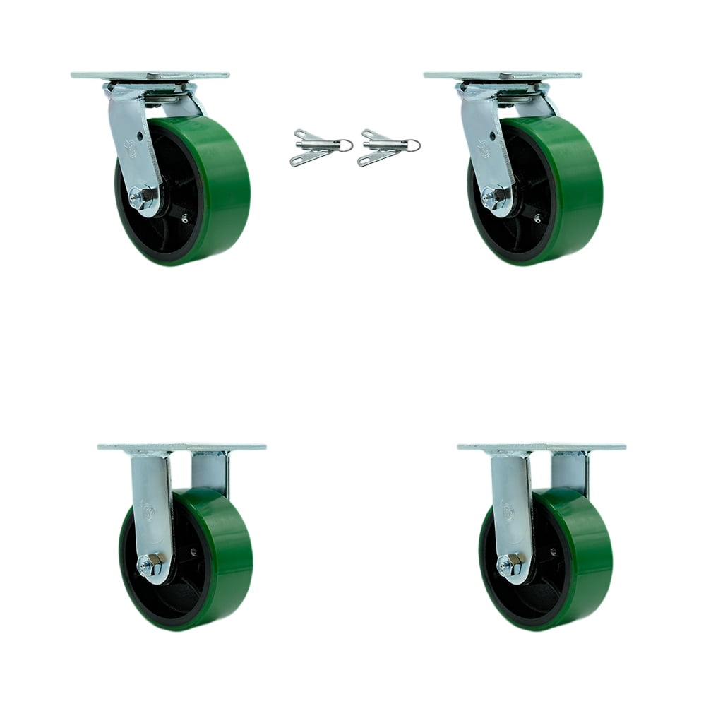 5 X 2 Inch Heavy Duty Caster Wheels - 4000 Lb Capacity, Steel With Roller Bearing, 4 With Brake