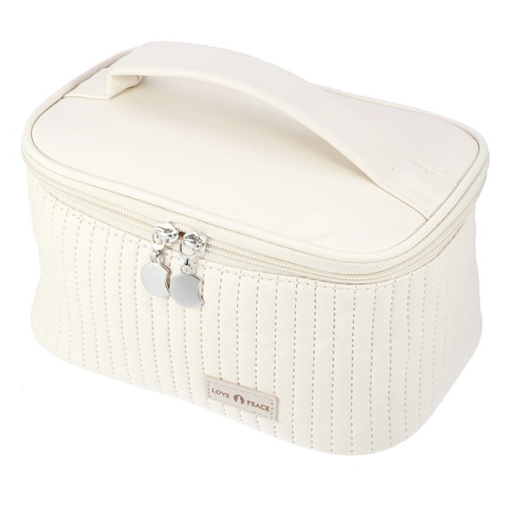 Polyurethane Leather Makeup Bag Large Makeup Bag Brush Organizer Bag Toiletry Bag for Women Beige