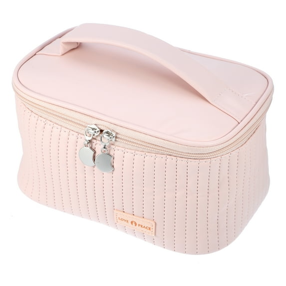 Polyurethane Leather Makeup Bag Large Makeup Bag Brush Organizer Bag Toiletry Bag for Women Pink