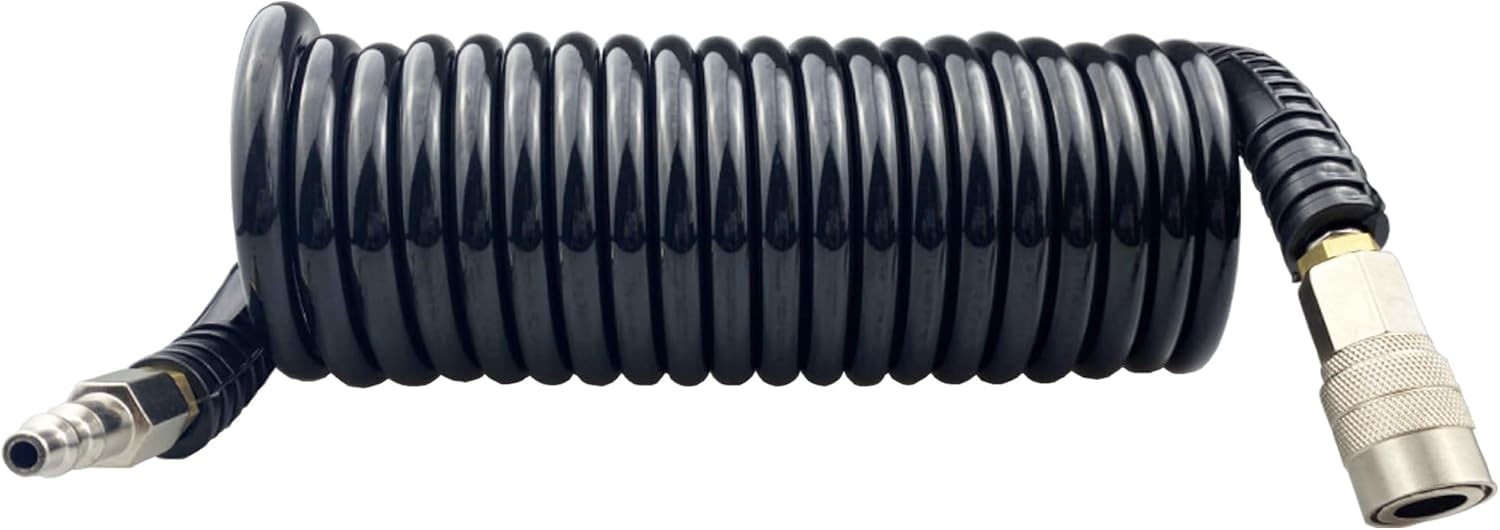 Polyurethane Recoil Air Hose, Air Compressor Hose with 1/4" Swivel Fittings, for Industrial, Household, Garage, Station (15 FT, Black)