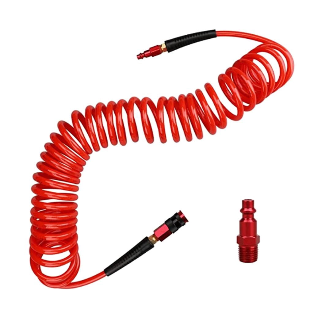 Polyurethane Recoil Air Hose with Bend Restrictors Air Compressor Hose 1/4" Industrial Quick Coupler and Plug