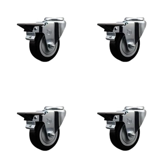 Polyurethane Swivel Bolt Hole Caster Set of 4 w/3.5" x 1.25" Black Wheels - Includes 4 Swivel with Posi Lock Brakes - 1200 lbs Total Capacity - Brand