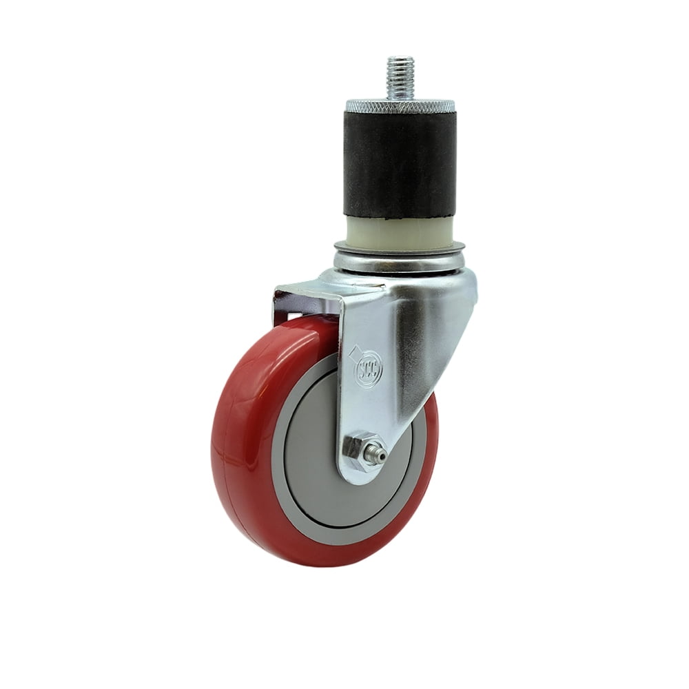 Polyurethane Swivel Expanding Stem Caster w/4" x 1.25" Red Wheel and 1