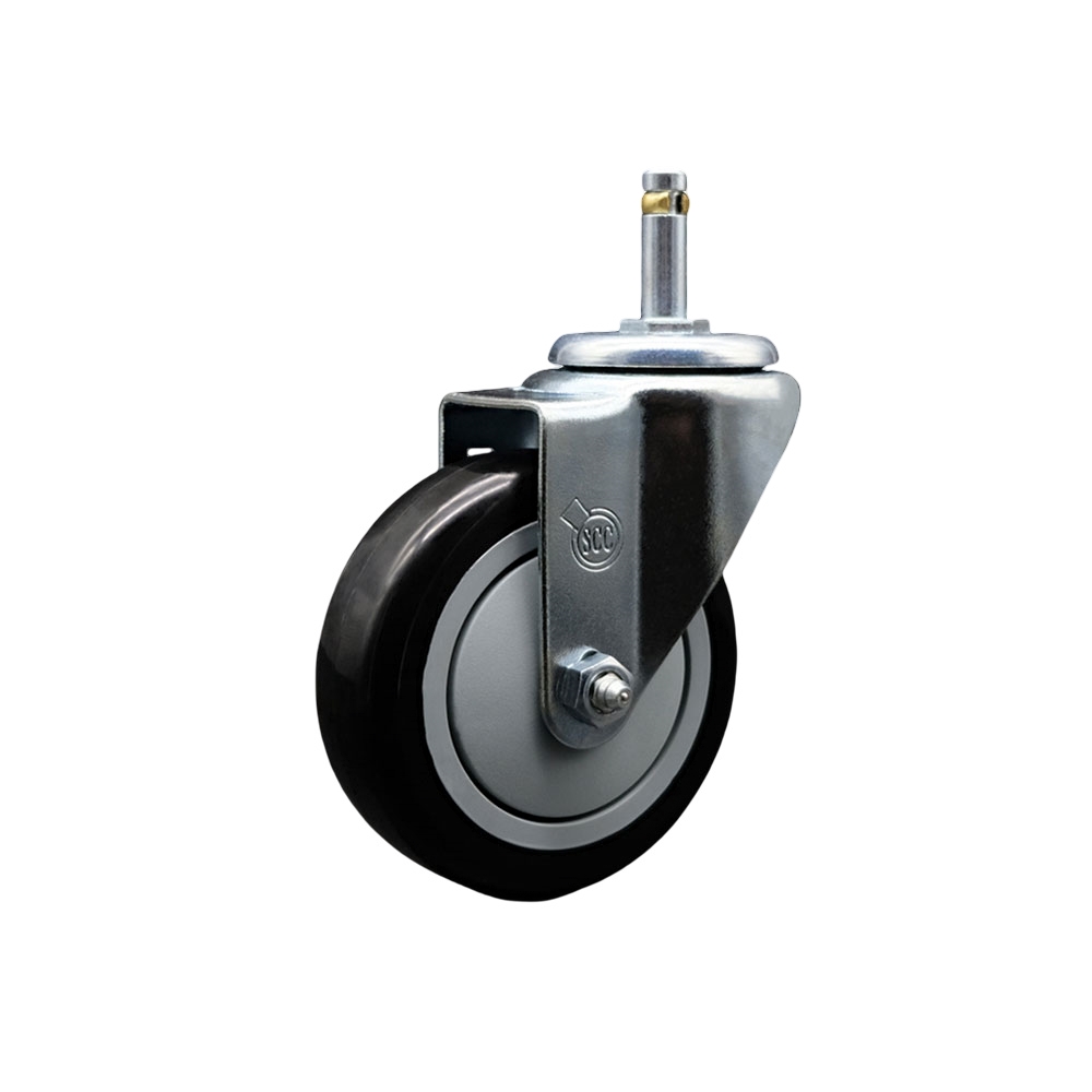 Polyurethane Swivel Grip Ring Stem Caster w/4" x 1.25" Black Wheel and 7/16" Stem 350 lbs