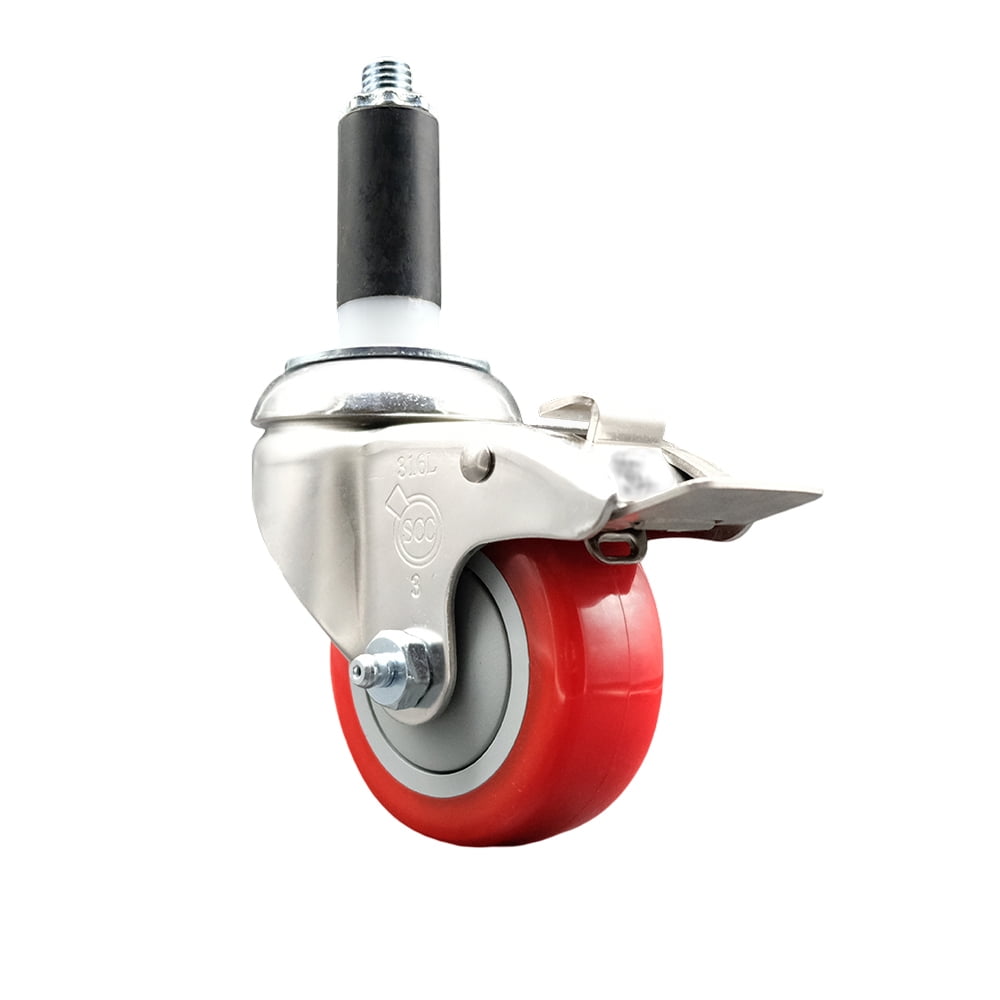 Polyurethane Swivel Stem Caster with 3.5 Inch Red Caster Wheel and