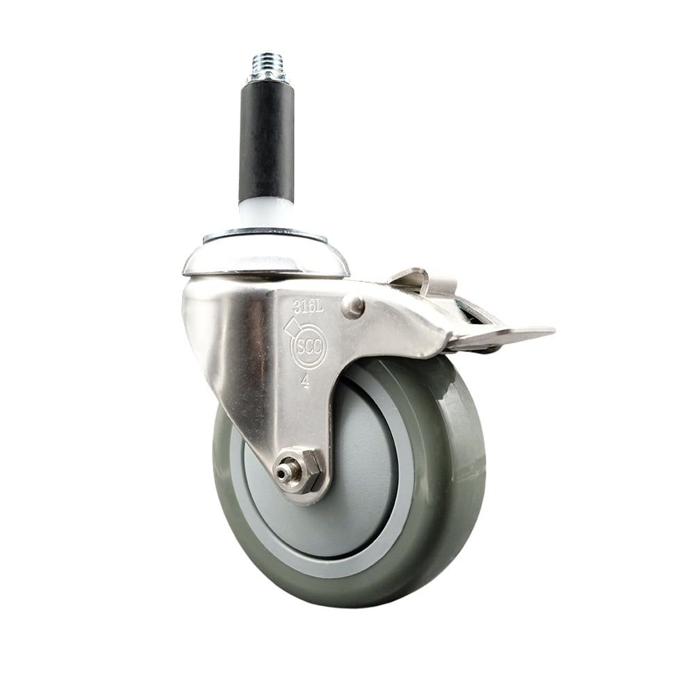 4 Inch 316SS Gray Poly Swivel 3/4 Inch Expanding Stem Caster Lock Brake ...