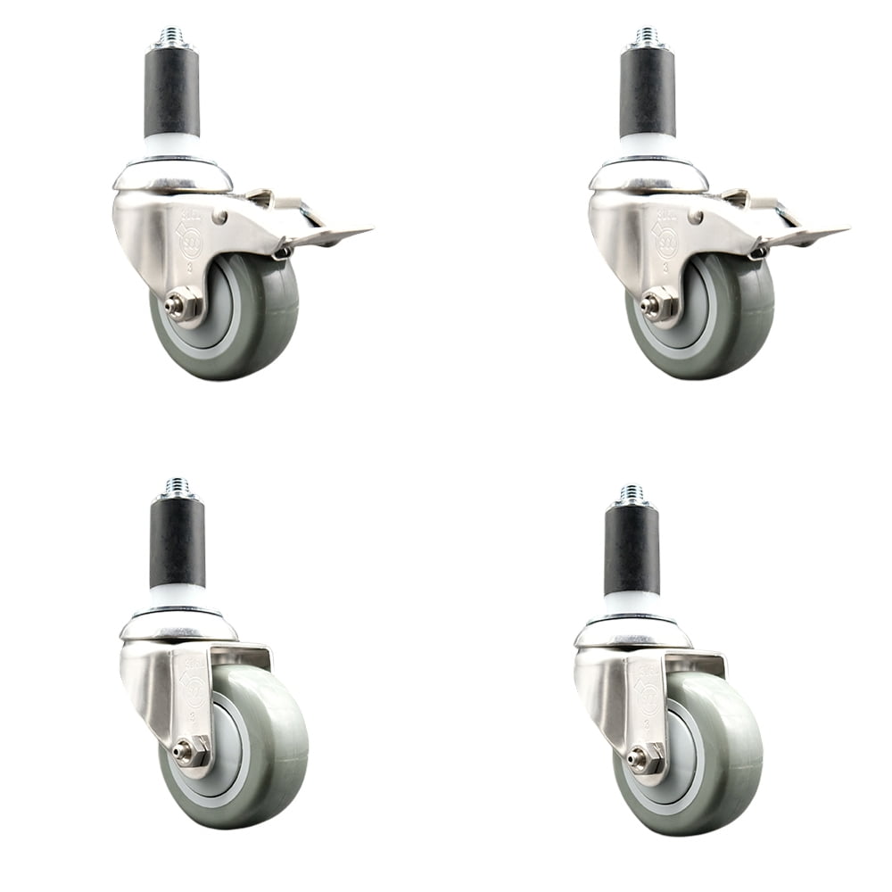 Polyurethane Swivel Stem Caster Set of 4 with 3.5 Inch Gray Caster