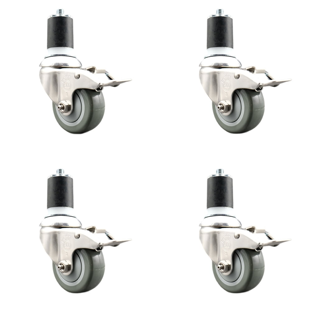 Polyurethane Swivel Stem Caster Set of 4 with 3.5 Inch Gray Caster