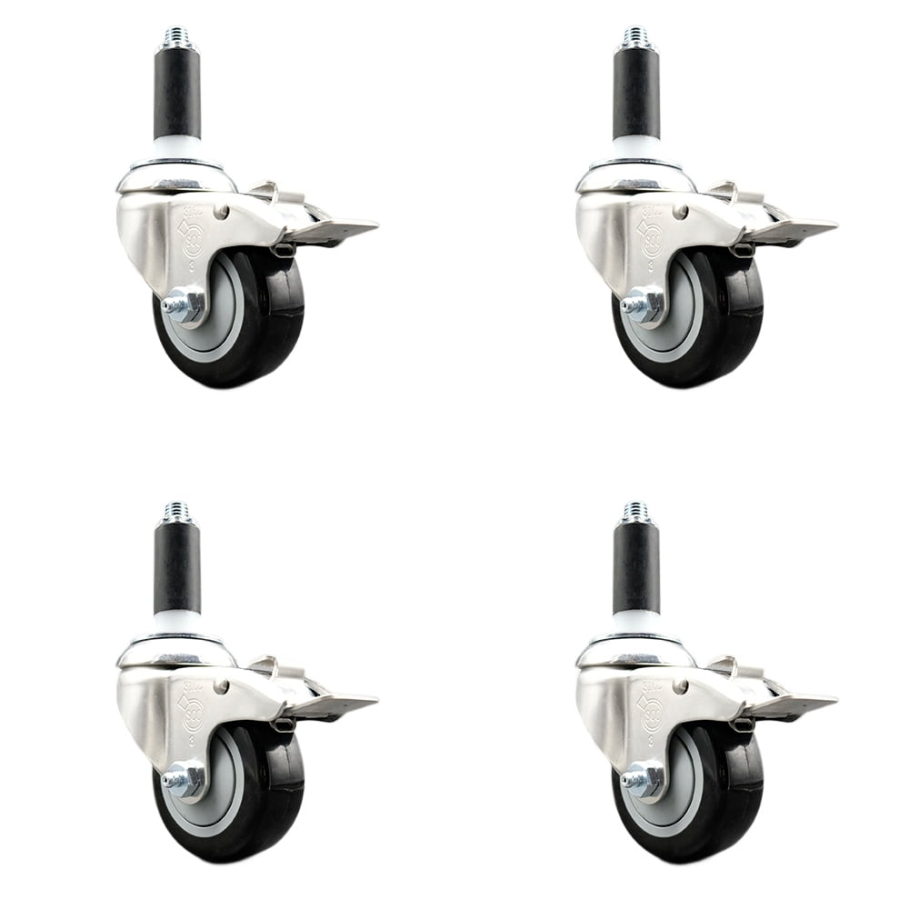Polyurethane Swivel Stem Caster Set of 4 with 3 Inch Black Caster