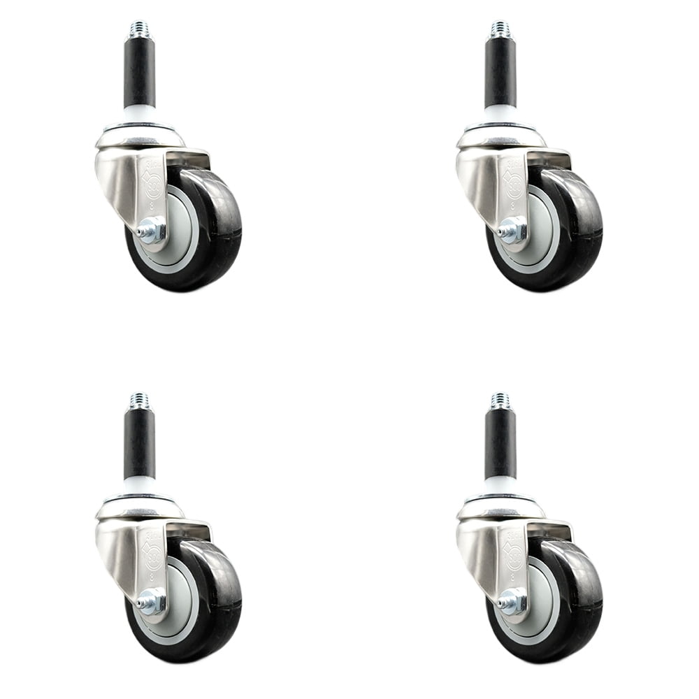 Polyurethane Swivel Stem Caster Set of 4 with 3 Inch Black Caster