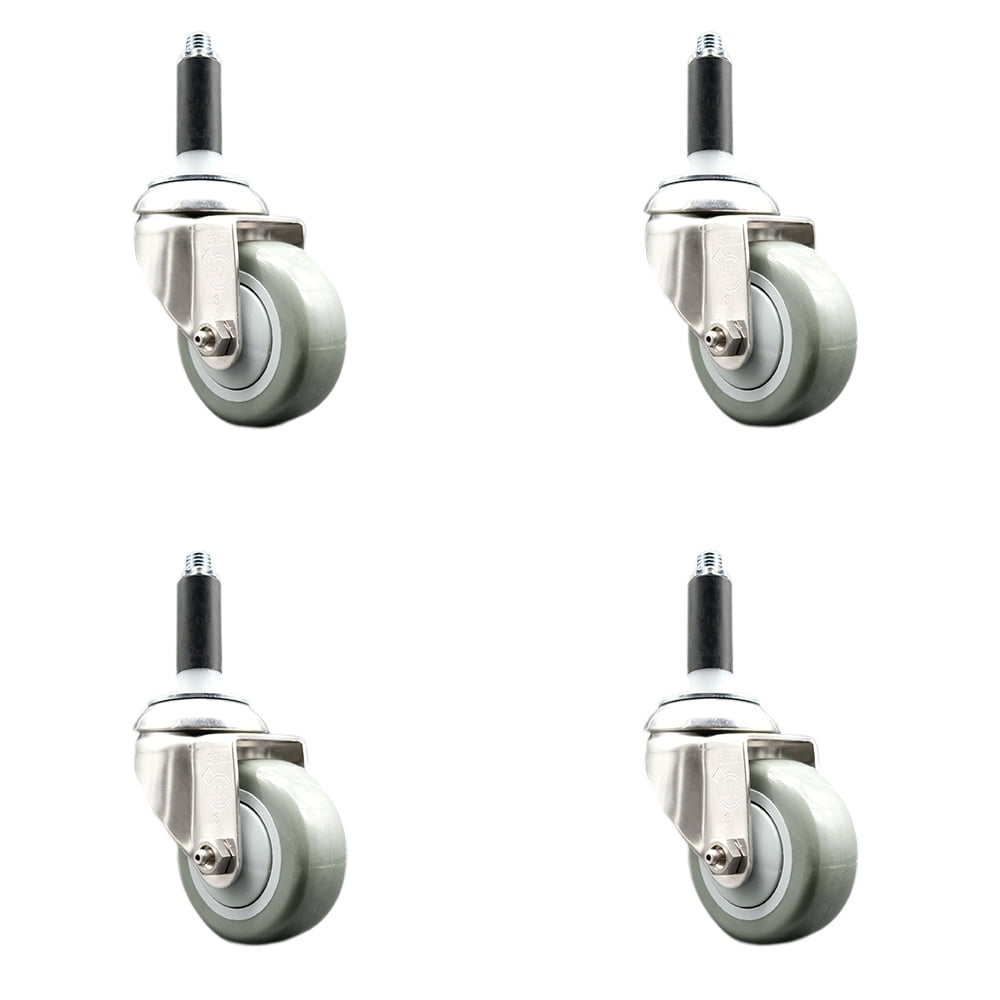 Polyurethane Swivel Stem Caster Set of 4 with 3 Inch Gray Caster Wheels