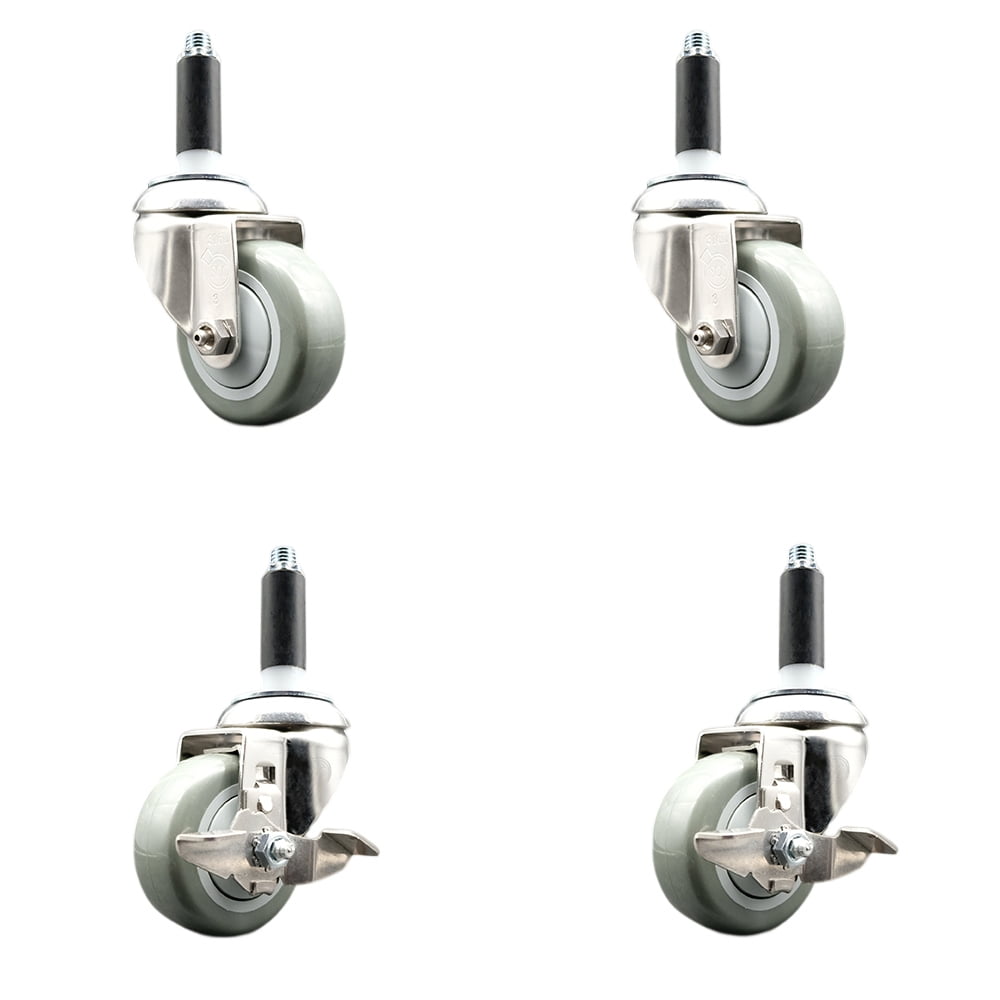 Polyurethane Swivel Stem Caster Set of 4 with 3 Inch Gray Caster Wheels