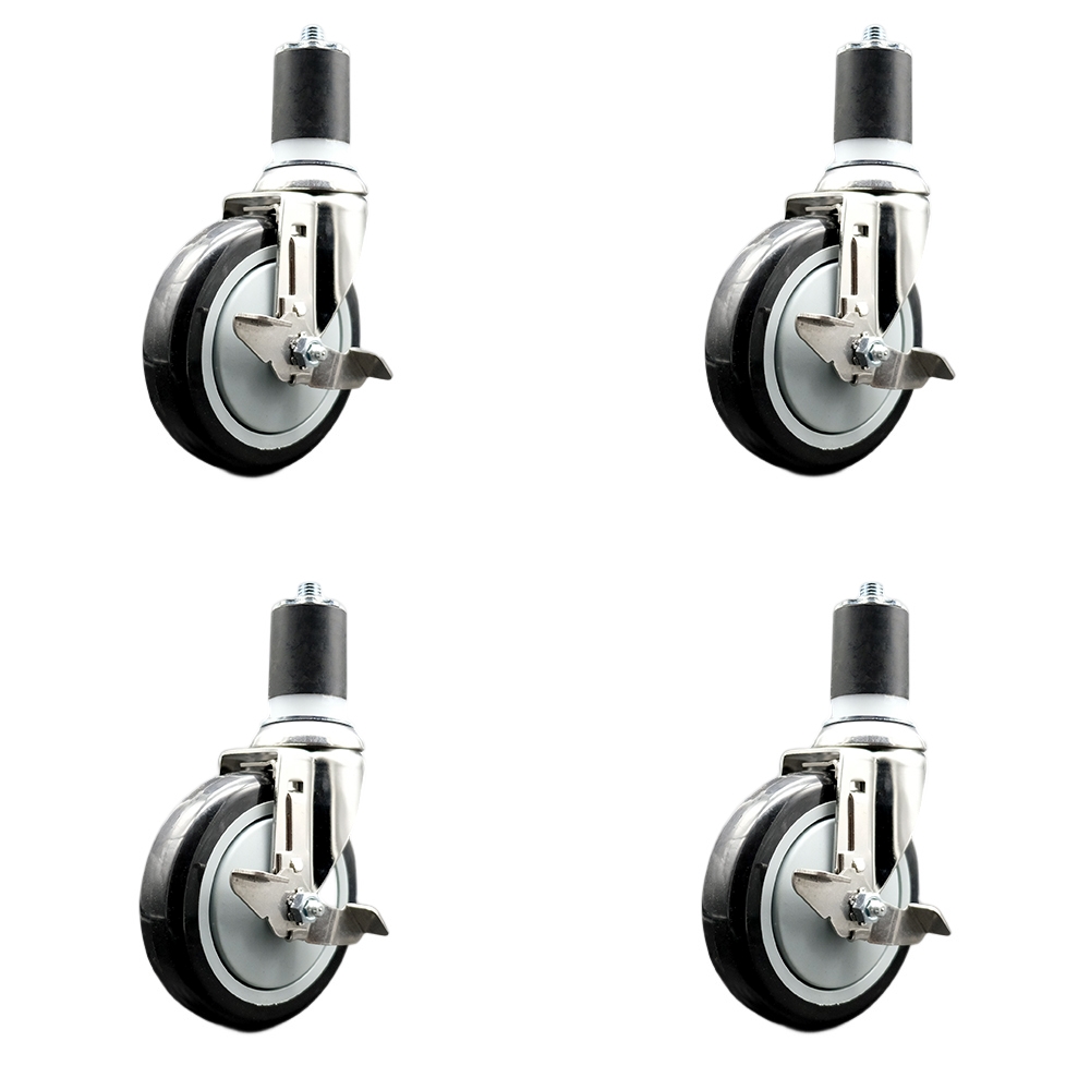 Polyurethane Swivel Stem Caster Set of 4 with 5 Inch Black Caster