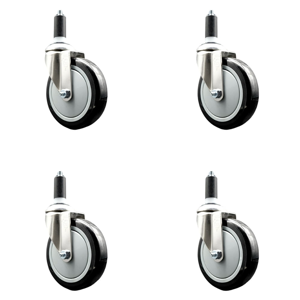 Polyurethane Swivel Stem Caster Set of 4 with 5 Inch Black Caster