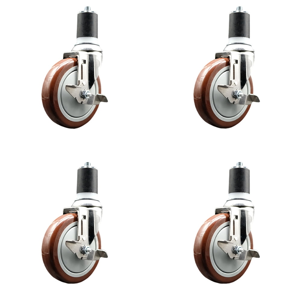 Polyurethane Swivel Stem Caster Set of 4 with 5 Inch Maroon Caster