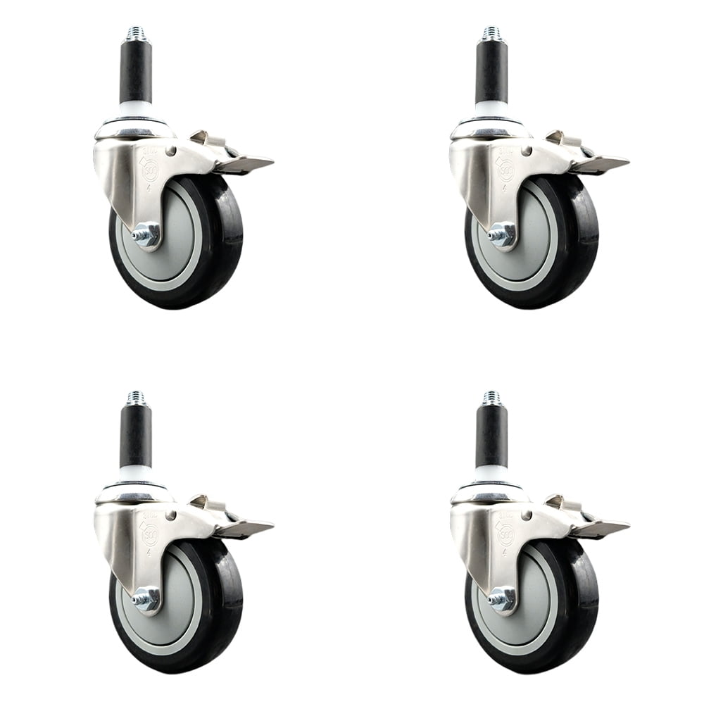 Polyurethane Swivel Stem Caster Set of 4 with 4 Inch Black Caster