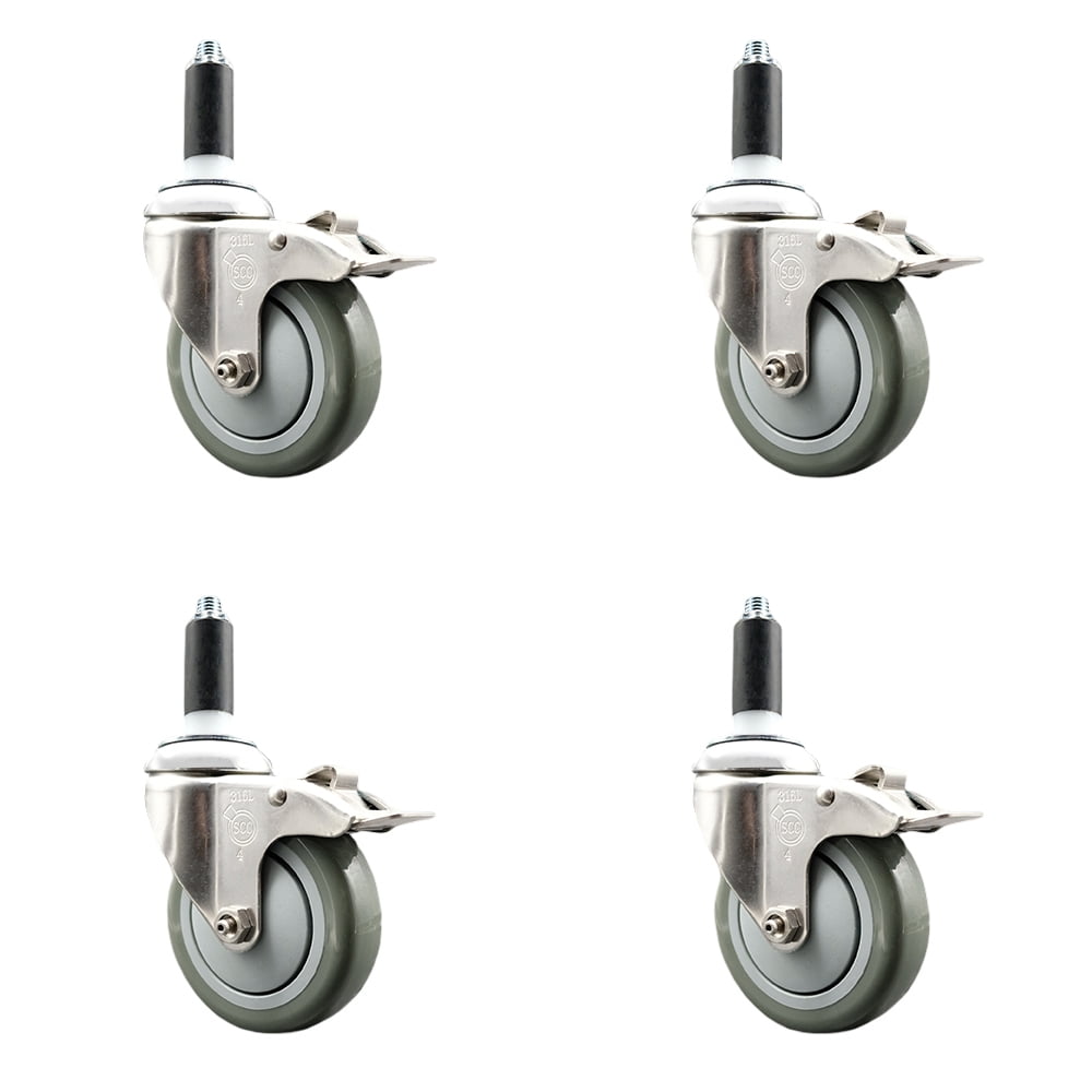 Polyurethane Swivel Stem Caster Set of 4 with 4 Inch Gray Caster Wheels ...