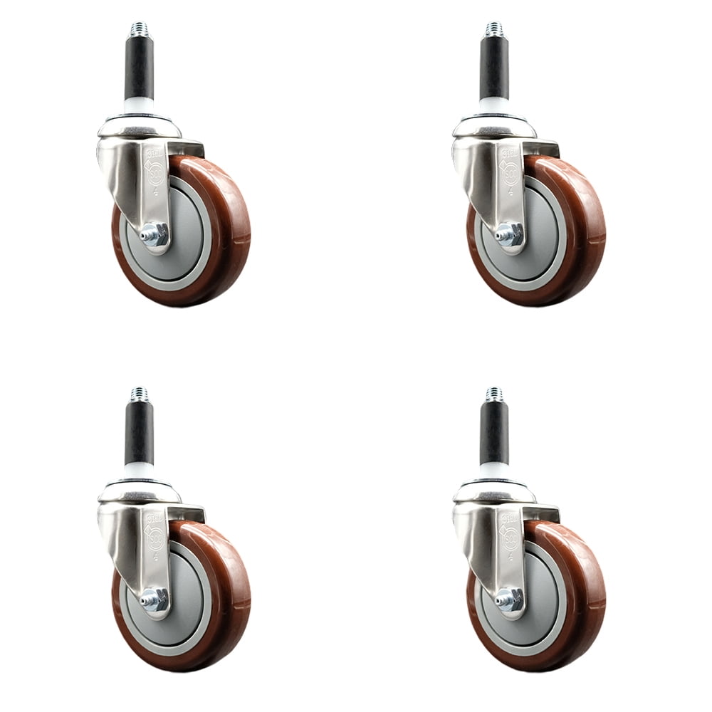 Polyurethane Swivel Stem Caster Set of 4 with 4 Inch Maroon Caster