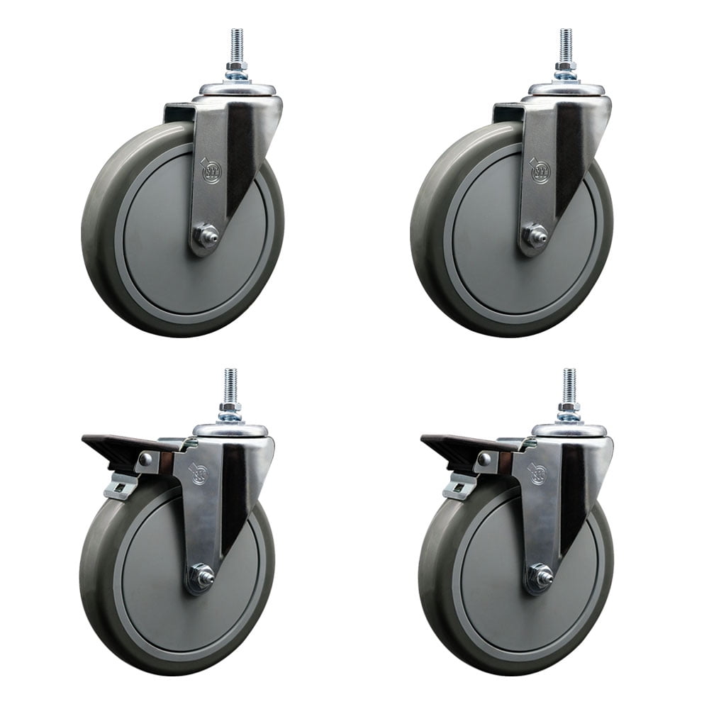 Polyurethane Swivel Threaded Stem Caster Set of 4 w/6" x 1.25" Gray