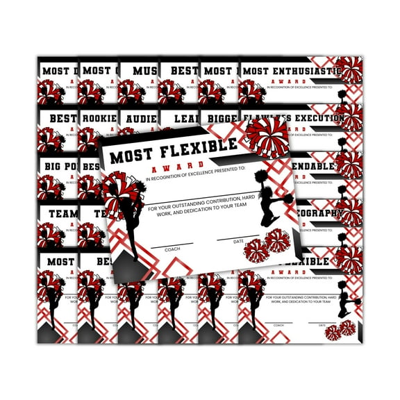 Pom Achievement Awards 30pk 8.5x11 Unique Team Cheer Dance Team End of Year Certificates Recognition Best Jumps Spirit Participation