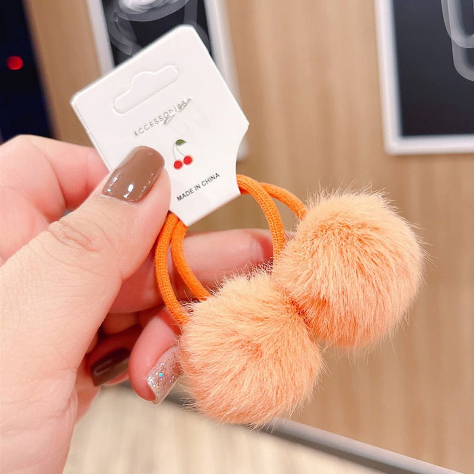 Pom Ball Hair Ties for Girls Fluffy Hair Band Elastic Ball Ponytail