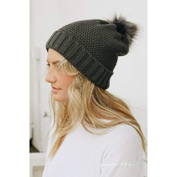 Pom Beanie with Faux Sherpa Lining