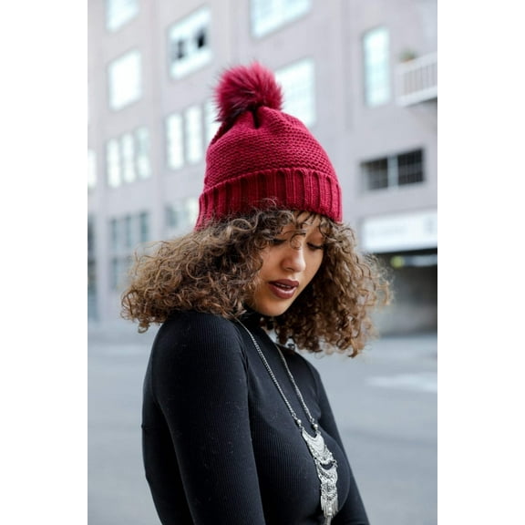 Pom Beanie with Faux Sherpa Lining