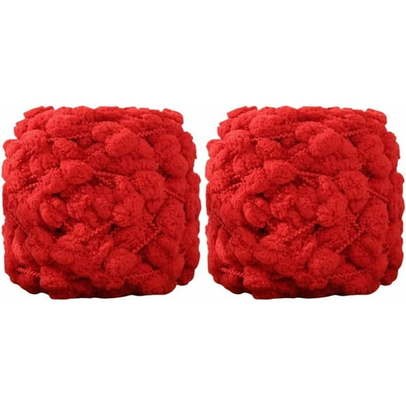 Pom Bomb 2 Rolls Pomp-A-Doodle Polyester Soft Ball Knitting Yarn, 100g/Roll Snowball Bean Thread for Weave Blanket Hats Mat Handcraft
