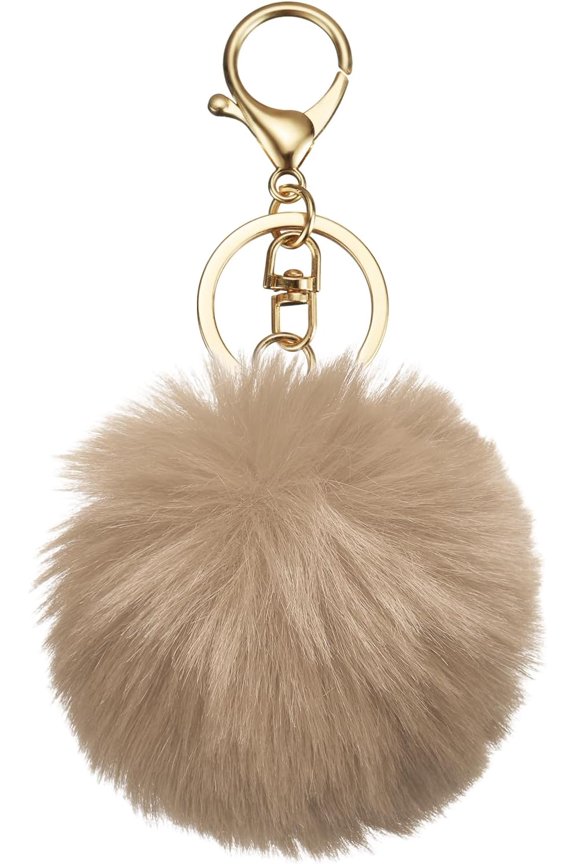 Pom Keychain, Faux Rabbit Fur Fluffy Pompoms Keyring for Women Purse Handbag Bag Pendant DIY Crafts