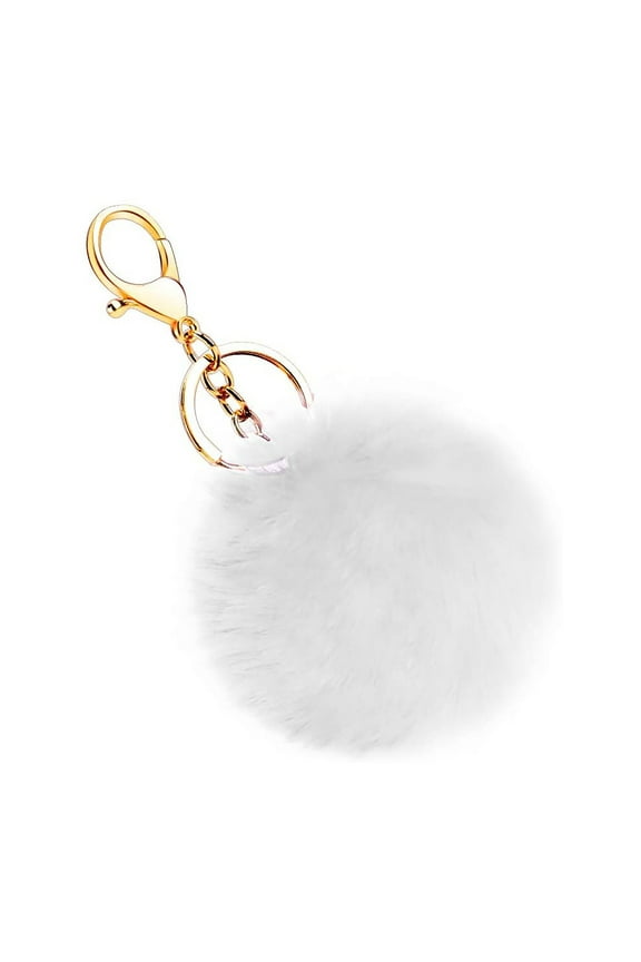 Pom Keychain Soft Artificial Rabbit Fur Plush Fluffy Ball Key Ring for Women,Ball Keychain Fluffy,Pom Keychain Puff Ball with Keychain Hooks Charms Accessory for Women for Handbag Tote Bag