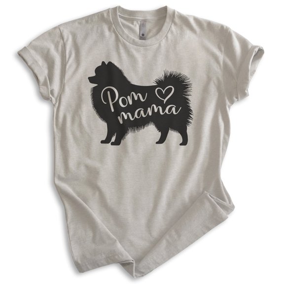 Pom Mama T-shirt, Unisex Women's Shirt, Pomeranian, Pom Owner, Best Dog Mama Gift, Light Silk Gray, Medium
