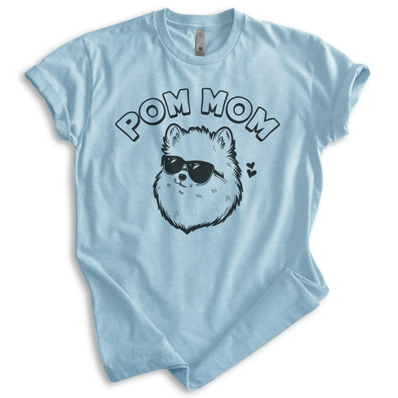 Pom Mom T-shirt, Unisex Women's Shirt, Pomeranian, Pom Owner, Best Dog Mom Gift, Heather Light Blue, 3X-Large