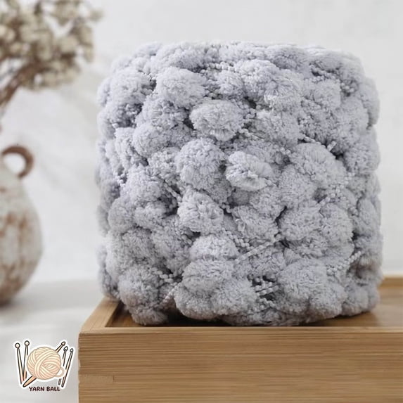 Pom-Pom Ball Yarn, 3.46oz Solid Color, Soft Polyester-Blend Craft Yarn for Knitting and Crocheting
