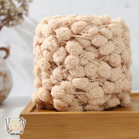 Pom-Pom Ball Yarn, Solid Color, Soft Polyester-Blend Craft Yarn for Knitting and Crocheting