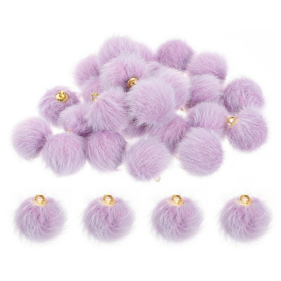 Pom Pom Charm, 24Pcs 15mm - Faux Fur Fluffy Pom Poms Pendants Balls, Pom Poms for DIY Crafts Jewelry Making Keychain Accessory (Light Purple)