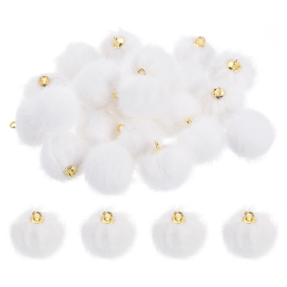 Pom Pom Charm, 24Pcs 15mm - Faux Fur Fluffy Pom Poms Pendants Balls, Pom Poms for DIY Crafts Jewelry Making Keychain Accessory (White)