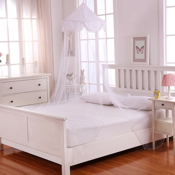 Pom Pom Collapsible Hoop Sheer Bed Canopy