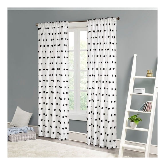 Pom Pom Curtain Panel - 50x84 Inch Sheer Window Treatment - Textured Polka Dot Design - Single Panel - Lightweight & Easy Care